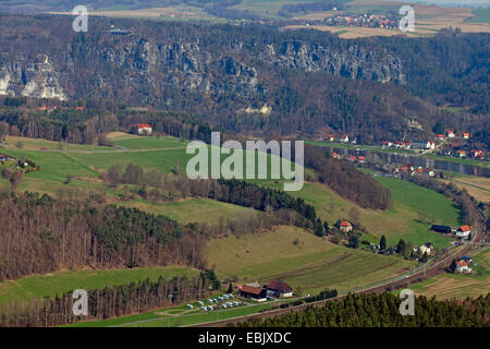 Blick vom Lilienstein, Bastei-Gebiet, Saechsiche Schweiz, Elbsandsteingebirge, Sachsen, Deutschland Stockfoto