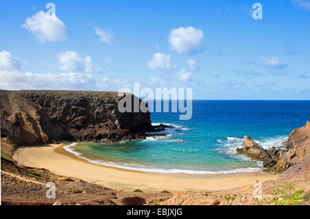 Panoramablick auf die Playas de Papagayo, Kanarische Inseln, Lanzarote Stockfoto