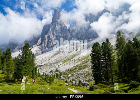 berühmten Wanderweg Adolf-Munkel-Weg und Gruppo Delle Geisler, Geislergruppe, Italien, Südtirol, Dolomiten Stockfoto