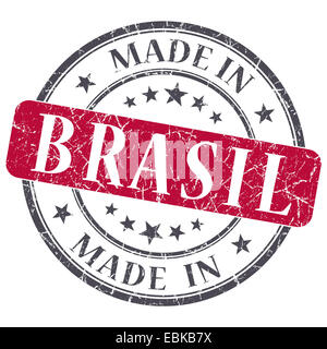 Made in BRASIL rot Grunge Stempel isoliert auf weißem Hintergrund Stockfoto