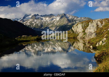 Schweizer Alpen im Sommer mit Blick vom Grimselpass, Rhonegletscher, Gallenstock, 3586 m, Schweiz, Wallis Stockfoto