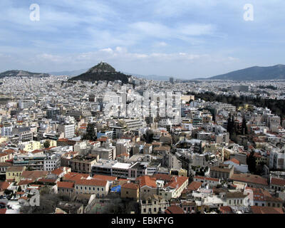 Mount Lycabettus, Blick von der Akropolis, Griechenland, Athen Stockfoto