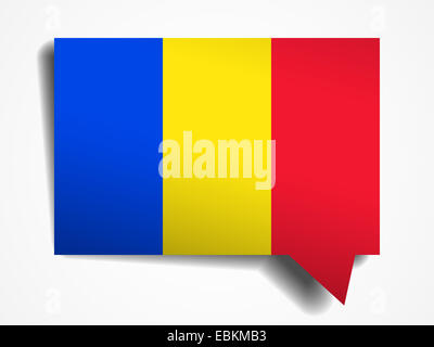 Rumänien Fahne Papier 3d realistisch Sprechblase auf weißem Hintergrund Stockfoto