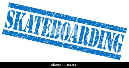 Skateboard blauen quadratischen Grunge texturiert isoliert Stempel Stockfoto