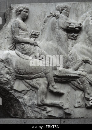 Parthenon. Elgin Marbles. Süd-Fries. Kavalkade. Detail. Akropolis, Athen, Griechenland. 438-432 V. CHR.. British Museum. London. Stockfoto