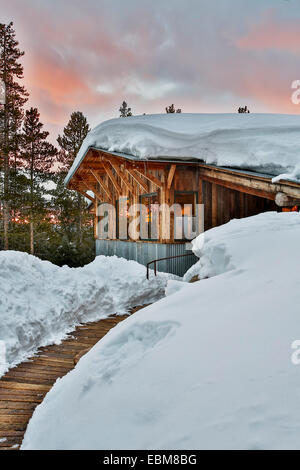 Verschneite Fritz Hütte, Benedikt Hütten in der Nähe von Aspen, Colorado USA Stockfoto