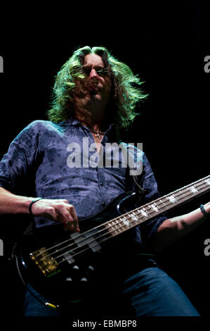 Freiburg, Deutschland. 2. Dezember 2014.  Bassist aus Lou Gramms Band tritt in der Rothaus Arena. Foto: Miroslav Dakov / Alamy Live News Stockfoto