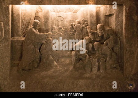 Geschnitzte unterirdischen Salzgrotte, das Lebenswerk von Antoni Wyrodek, Wieliczka Salt Mine Krakau, Polen. Stockfoto