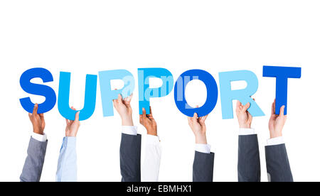 Geschäft Leute Arme angehoben und halten den Support für Word Stockfoto