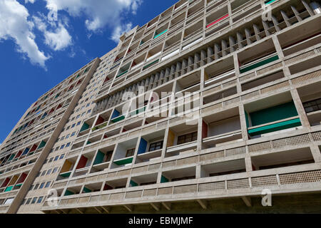 Cité Radieuse oder strahlende Stadt, erbaut 1947-1952, entworfen von Le Corbusier, gebaut nach dem Modulor System der Messung, Stockfoto