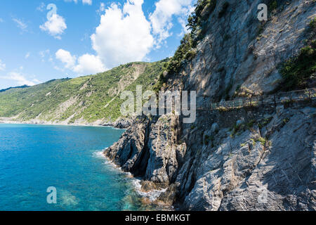 Verfolgen Sie entlang der Klippen, Via Dell ' Amore, Weg der Liebe, Cinque Terre, Ligurien, Italien Stockfoto