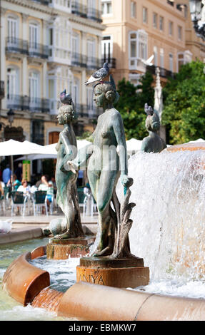 Riu Turia Brunnen, Plaza De La Virgen, Valencia, Spanien Stockfoto