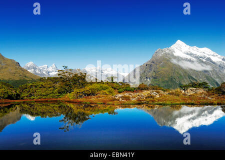 Key Summit mit Spiegelbild des Mt. Christina, Neuseeland, Südinsel, Fjordland Nationalpark Stockfoto