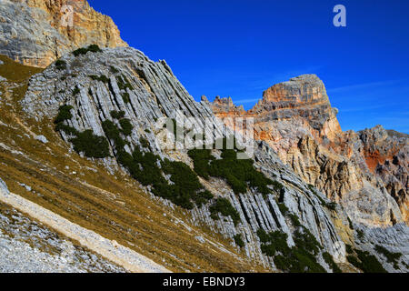 Gesteinsschichten in Dolomiten, Italien, Südtirol, Dolomiten Stockfoto