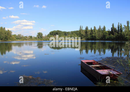 Oxbow See Altrhein mit Holzboot im Sommer, Deutschland Stockfoto