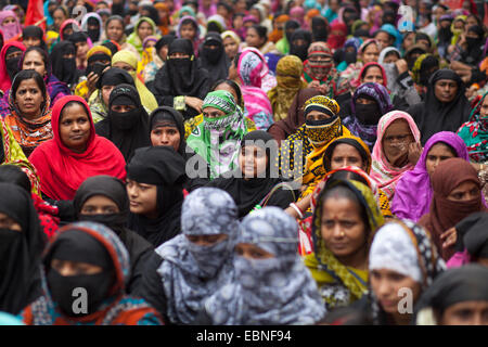 Dhaka, Bangladesch. 3. Dezember 2014. Textilarbeiterinnen aus Landcraft Kleidungsstücke besuchen einen Demo Protest für ihre Due Gehälter und Löhne vor dem National Press Club in Dhaka. Bildnachweis: Zakir Hossain Chowdhury Zakir/Alamy Live-Nachrichten Stockfoto