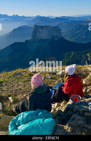 Mont Aiguille, Lager auf Grand Veymont, Frankreich, Isere, Vercors National Park Stockfoto