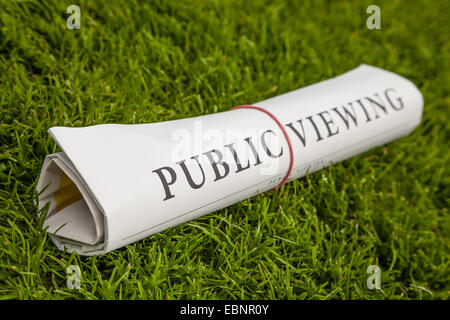 Public-Viewing-Zeitung auf der grünen Wiese Stockfoto