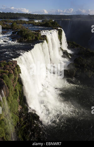 Iguazu-Wasserfälle. Spektakuläre Aussicht von einem der Gehwege. Stockfoto