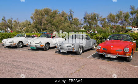 Vier Volkswagen Karmann Ghia ausgestellt in der 16° Volkswagen treffen in Cap d ' Agde, Frankreich. Stockfoto