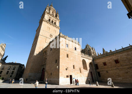 SALAMANCA, Spanien - 21. November 2014: Alte Kathedrale Turm von Salamanca. Wunderschöne Sandstein-Architektur. Romanesque Art. Stockfoto