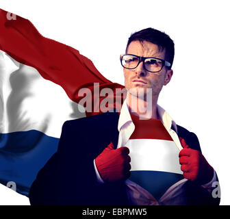 Geschäftsmann Superhero Land Niederlande Flagge Kulturbegriff Power Stockfoto