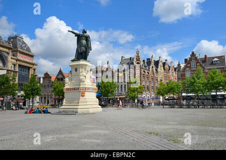 Statue von Jacob van Artevelde, aussehenden Square, Freitagsmarkt, Gent, Flandern, Belgien Stockfoto