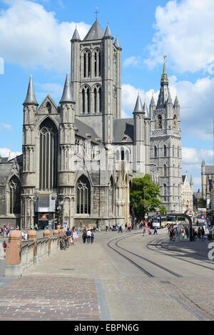 St.-Nikolaus Kirche und Het Belfort van Gent, 14. Jahrhundert Belfried, Gent, Flandern, Belgien Stockfoto