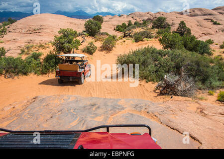 Hummer fahren auf den Slickrock Trail. Moab, Utah, Vereinigte Staaten von Amerika, Nordamerika Stockfoto