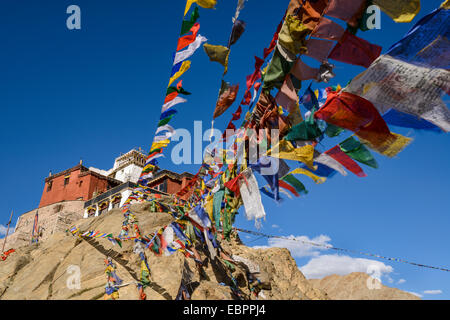 Gebetsfahnen im Namgyal Tsemos Kloster in Leh, Ladakh, Himalaya, Indien, Asien Stockfoto