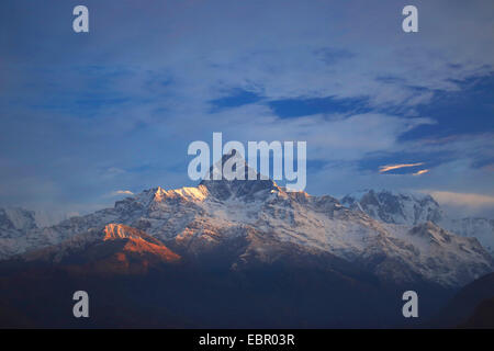 Blick zum Mount Machhapuchchhre, Fischschwanz, Nepal, Annapurna Himalaya Stockfoto