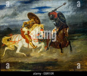 ActiveMuseum 0001636.jpg / zwei Ritter kämpfen auf dem Lande, 1824 - Eugene Delacroix Öl auf Leinwand 25.09.2013 - / 19. Jahrhundert Sammlung / aktive Museum Stockfoto
