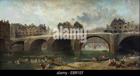 ActiveMuseum 0001676.jpg / Abriss der Häuser auf der Brücke Notre Dame in Paris, 1786 - Hubert Robert Oil auf Leinwand 25.09.2013 - / 18. Jahrhundert Sammlung / aktive Museum Stockfoto