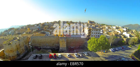 Luftbild der Altstadt und der Stadtmauer, Alcudia, Mallorca, Balearen, Spanien Stockfoto