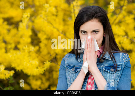 junge Frau mit allergischer rhinitis Stockfoto