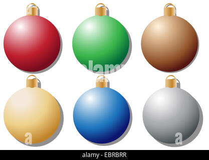 Bunte Weihnachtskugeln isoliert auf weißem Hintergrund Stockfoto