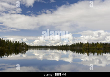 Wolken spiegeln sich in einem See, Schweden, Haerjedalen, Naturreservat Rogen Stockfoto