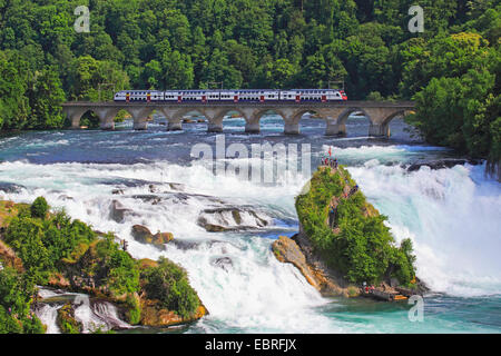 Schweizerische Bundesbahnen SBB überquert die Brücke an den Rheinfall bei Schaffhausen, Schweiz, Schaffhausen Stockfoto