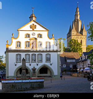 Marktplatz mit Petrus Brunnen vor dem Rathaus und der Kirche Sankt Petrus Und Andreas., Deutschland, North Rhine-Westphalia, Brilon Stockfoto