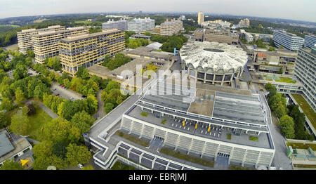 Luftbild mit Mensa, Audimax, humane Wissenschaften, Medizin, Technologiezentrum und Vita Campus, Deutschland, Nordrhein-Westfalen, Ruhrgebiet, Bochum, Ruhr-Universität Bochum Stockfoto