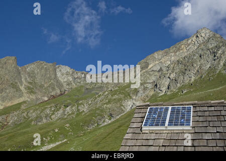 Solarzellen - Refuge de Plaisance, Frankreich, Savoyen, Nationalparks Vanoise Stockfoto