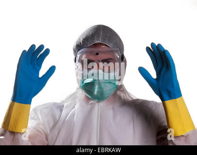 Gesundheit der Arbeitnehmer tragen steriler Schutzanzug, Schutz vor Ebola-virus Stockfoto