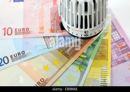 Thermostatventil des Heizkörpers auf Euro-Banknoten Stockfoto