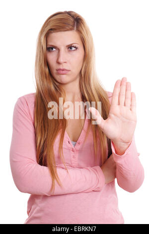 junge Frau machen Geste mit der Hand stoppen unzufrieden Stockfoto