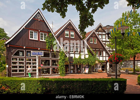 Häuser auf dem Karl-Volke-Platz in Bad Sassendorf, Bad Sassendorf, Nordrhein-Westfalen, Deutschland Stockfoto