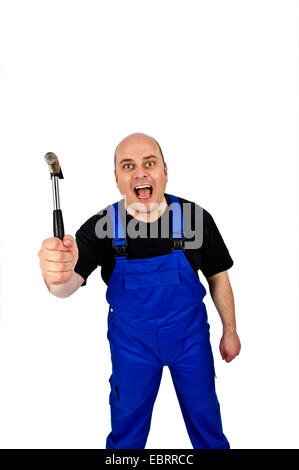 Handwerker mit einem Hammer in der hand Stockfoto