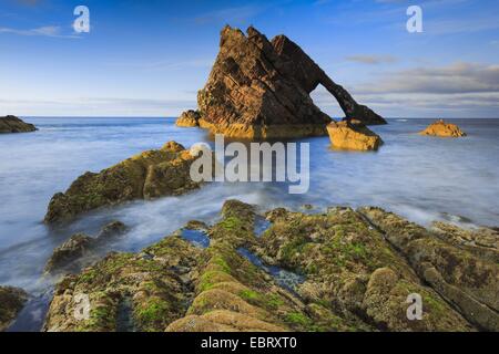 Bogen Sie an der schottischen Küste, Bogen Geige Rock, Portknockie, Schottland, Vereinigtes Königreich Stockfoto