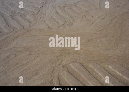 Spuren im Sand am Strand, Großbritannien, Schottland, Sutherland Welligkeit Stockfoto