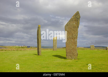 Standing Stones of Stenness, neolithische Henge, Großbritannien, Schottland, Orkney, Orkney Festland Stockfoto