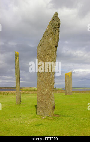 Standing Stones of Stenness, neolithische Henge, Großbritannien, Schottland, Orkney, Orkney Festland Stockfoto